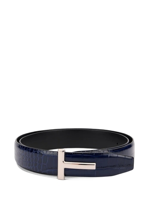 TOM FORD crocodile-texture T-buckle belt - Blue