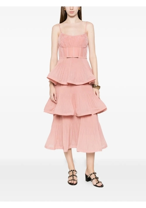 ZIMMERMANN tiered pleated midi dress - Pink