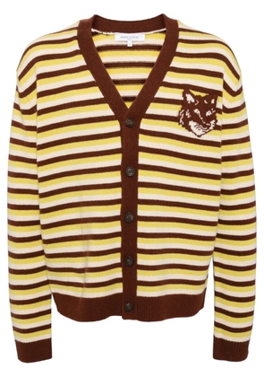 Maison Kitsuné Fox head intarsia striped cardigan - Green