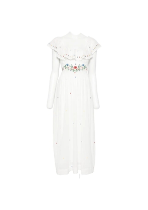 Rixo Ebony ruffled embroidered midi dress - White