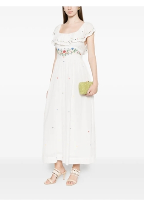 Rixo Ebony ruffled embroidered midi dress - White