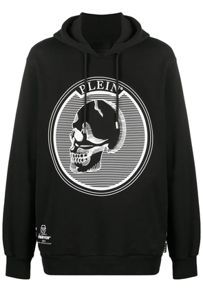 Philipp Plein outline skull hooded longline sweatshirt - Black