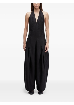 Osklen halterneck pleated linen jumpsuit - Black