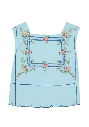 Free People floral-embroidered square-neck top - Blue