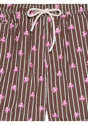 MC2 Saint Barth striped octopus-print swim shorts - Brown
