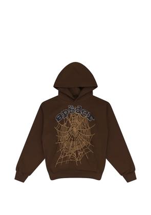 SP5DER rhinestone-embelished web-motif hoodie - Brown