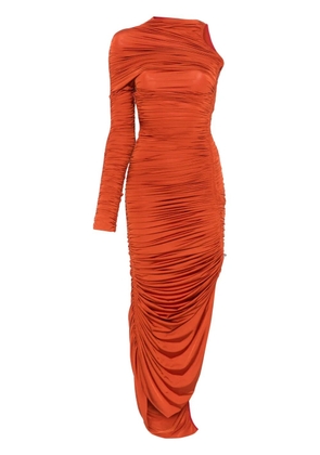 Mugler asymmetrical ruched midi dress - Orange