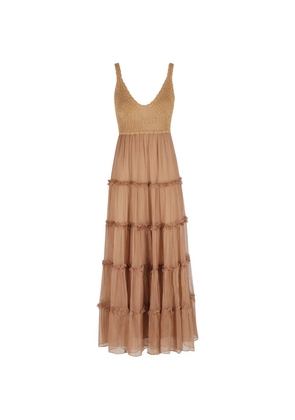 ERMANNO FIRENZE crocheted ruffled midi dress - Brown
