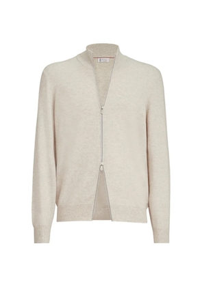 Brunello Cucinelli cashmere turtleneck cardigan with zipper - Neutrals