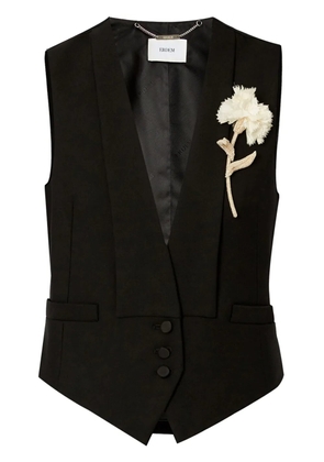 ERDEM carnation brooch-detail waistcoat - BLACK