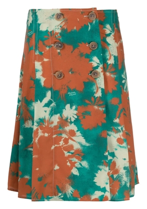 Maison Kitsuné Bouquet-print pleated wrap skirt - Brown