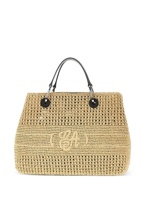 Emporio Armani logo-embroidered woven tote bag - Neutrals