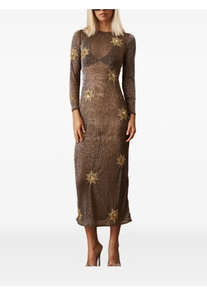 Leslie Amon long-sleeved star-motif midi dress - Brown