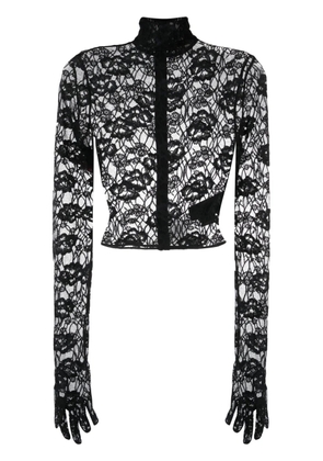 Saint Laurent floral-jacquard point d'esprit tulle blouse - Black