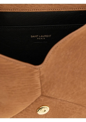 Saint Laurent Cassandre logo-plaque clutch bag - Neutrals