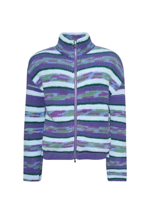 Nigel Xavier striped crochet zip-up jacket - Purple