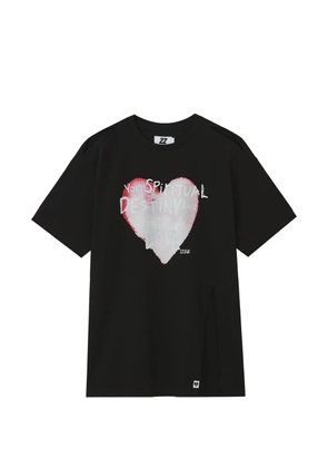 izzue cut-out shoulders graphic-detail cotton T-shirt - Black