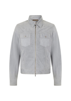 Moorer zip collar leather jacket - Grey