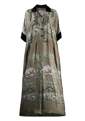 sacai tropical print maxi shirt dress - Green