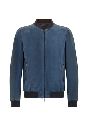 Moorer zip ribbed leather jacket - Blue