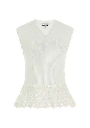 GANNI crochet ribbed V-neck tank top - Neutrals