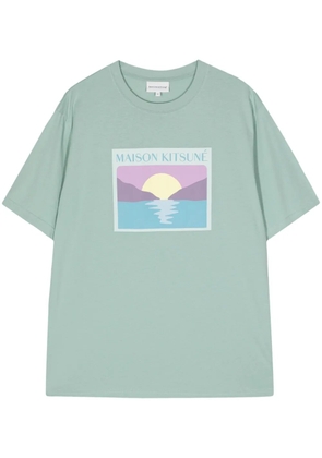 Maison Kitsuné Sunset Postcard-print cotton T-shirt - Green