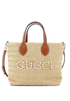 Gucci Pre-Owned Logo Plaque Convertible Raffia Small tote bag - Neutrals