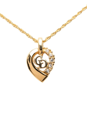 Christian Dior Pre-Owned 20th Century Gold Plated Rhinestone CD Heart Pendant Necklace costume necklace
