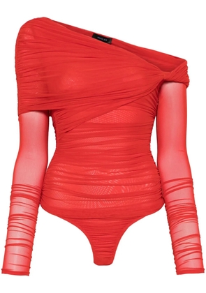 Mugler off-shoulder ruched bodysuit - Red