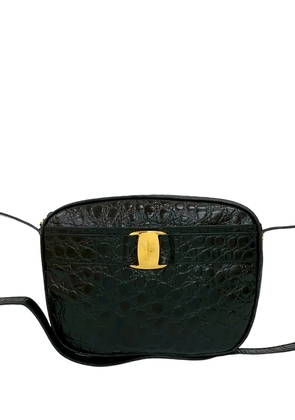 Ferragamo Pre-Owned 2000-2025 Croc Embossed Leather Vara crossbody bag - Black