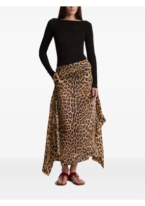Alberta Ferretti leopard print slit skirt - Brown