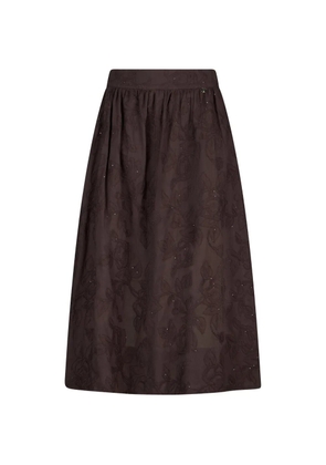 LIU JO floral-embroidered midi skirt - Brown