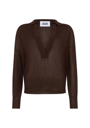 ALPHA STUDIO polo-collar V-neck sweater - Brown
