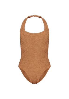 Hunza G Sandy metallic crinkle swimsuit - Neutrals