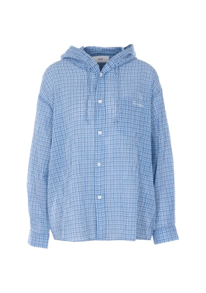 DUNST hooded checked-pattern shirt - Blue