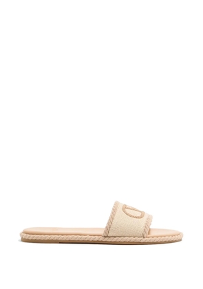 Valentino Garavani VLogo torchon slide sandals in linen canvas - Neutrals