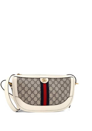 Gucci Pre-Owned Ophidia Curved Zip Shoulder Bag GG Coated Canvas with Leather Large crossbody bag - White