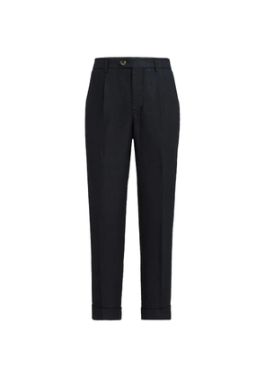 Brunello Cucinelli garment-dyed trousers in linen gabardine with pleat - Blue