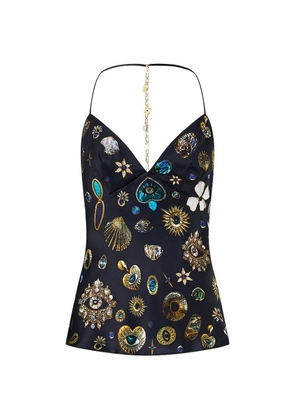 Camilla chain-detail silk top - Black