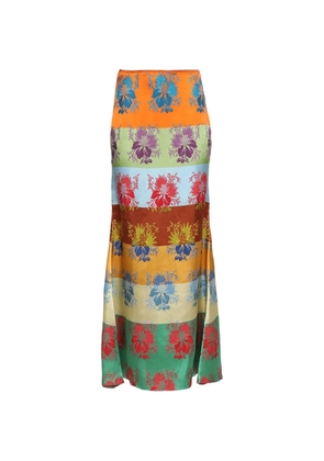Rosie Assoulin Slippery When Wet floral striped maxi skirt - Orange