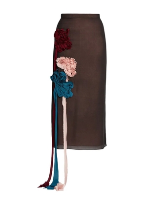 ERDEM silk flower-embellished midi skirt - Brown