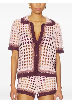 Leslie Amon collared open knit shirt - Pink