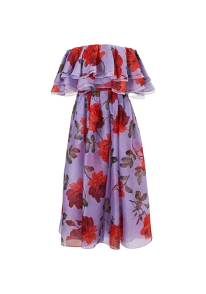 Carolina Herrera rose-print organza dress with ruffles - Purple