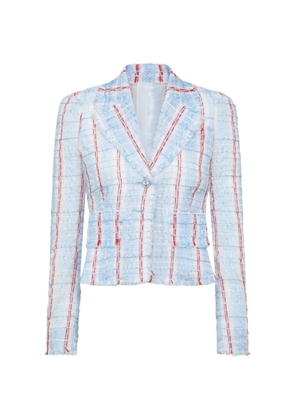 Thom Browne striped frayed tweed jacket - Blue