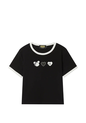 Mini Cream contrasting-trim T-shirt - Black