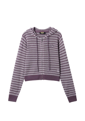 Mini Cream striped hooded cardigan - Purple