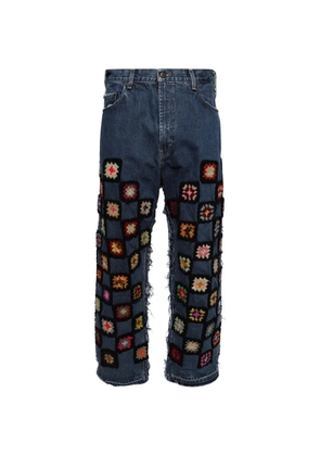 Nigel Xavier crochet checkerboard jeans - Blue