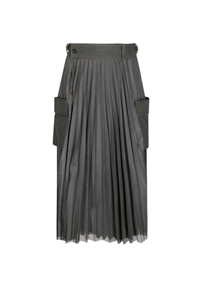 sacai Glen pleated checked midi skirt - Green