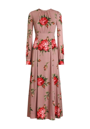 Dolce & Gabbana floral-print long-sleeve midi dress - Pink