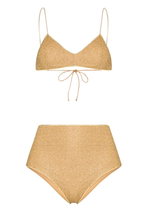 Oséree Lumiére metallic high-waist bikini set - Gold
